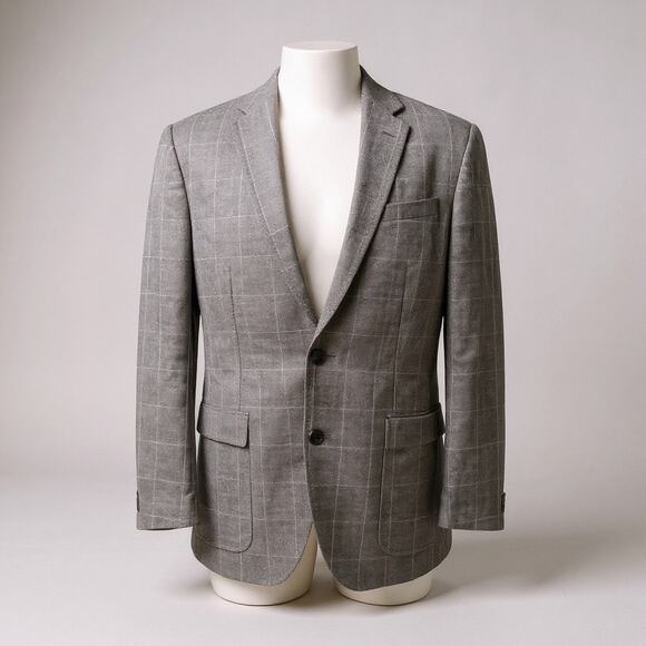Ted Baker Endurance Blazer Jacket 42L Kyle SPJ Gray Windowpane Single Breasted - Picture 1 of 11